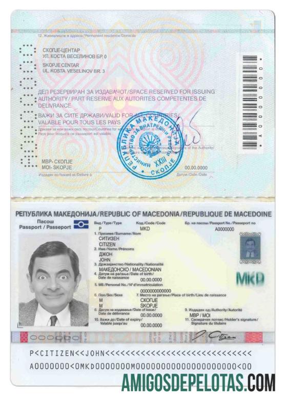 Passaporte da Macedônia exemplo real